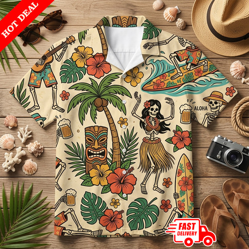 Camicia hawaiana uomo skeleton - hawaiana,